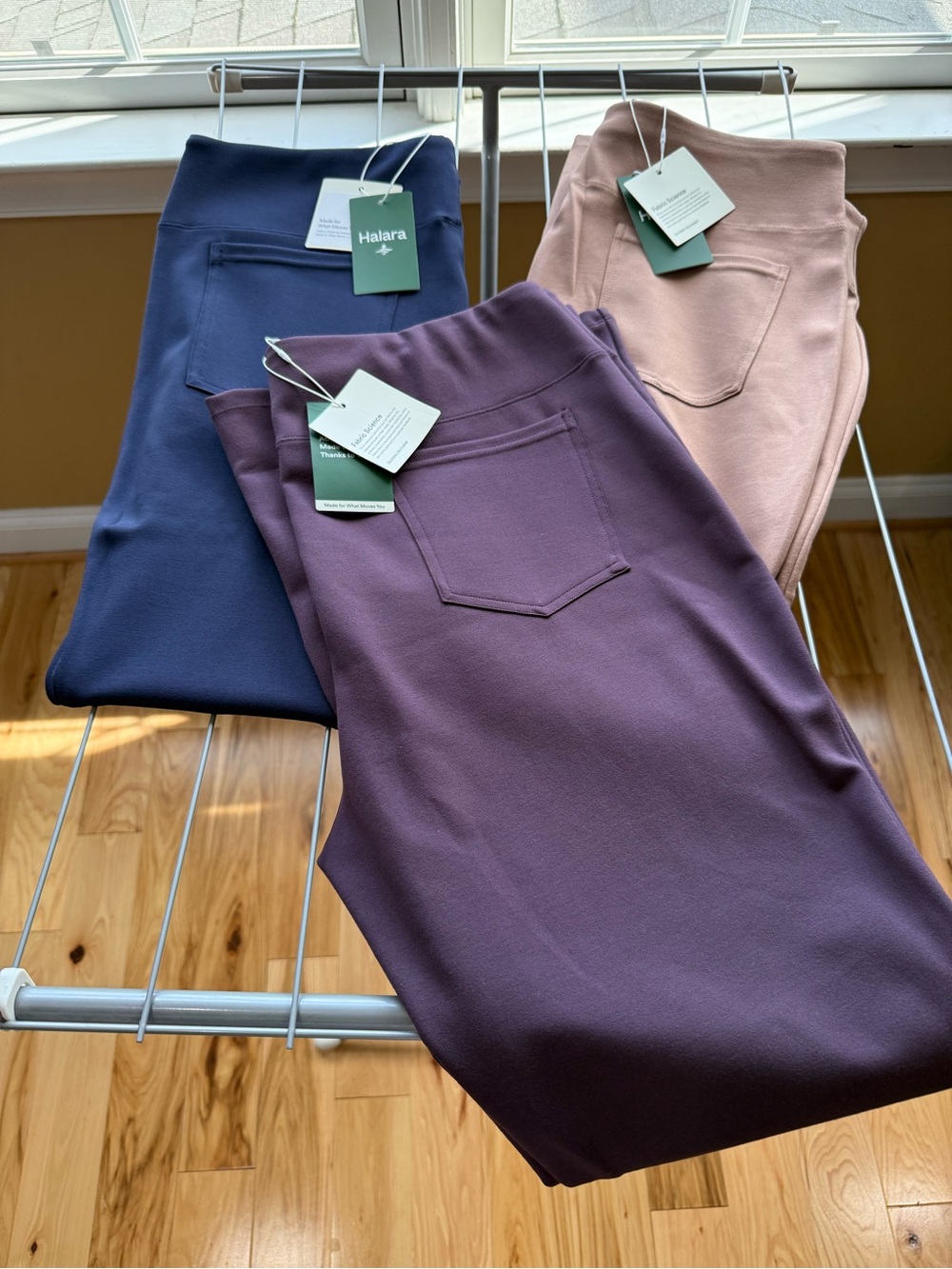 NWT 3 HALARA Flex High Waisted Pants in Plum, Navy, Brown